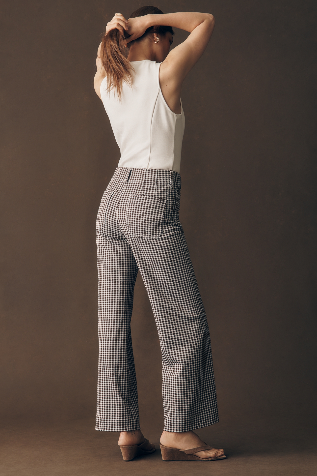 Maeve Colette Gingham Knit High-Rise Wide-Leg Full-Length Pants