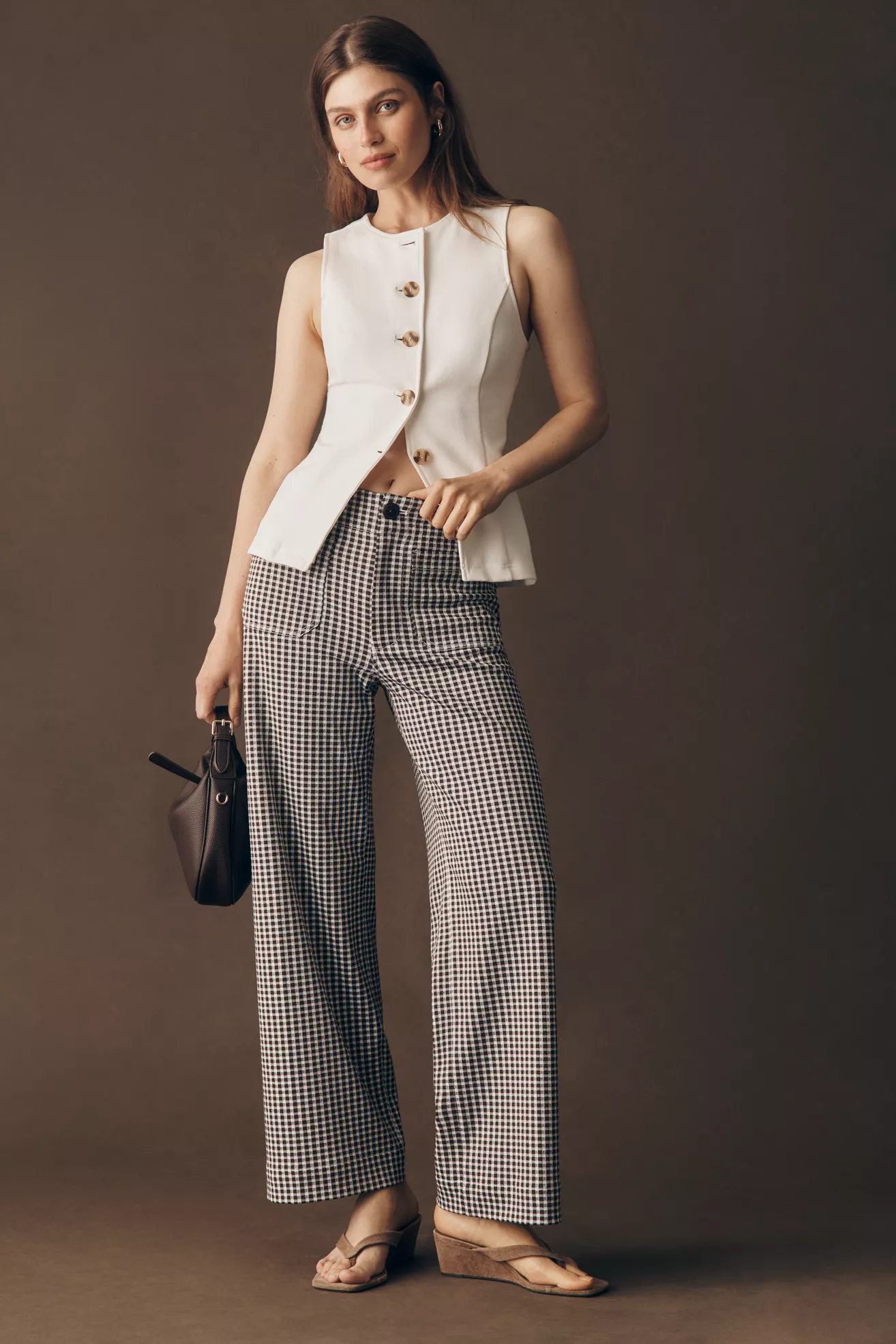 Maeve Colette Gingham Knit High Rise Wide Leg Full Length Pants