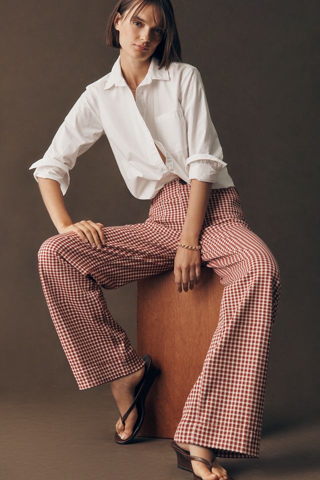 Maeve Colette Gingham Knit High-Rise Wide-Leg Full-Length Pants #4