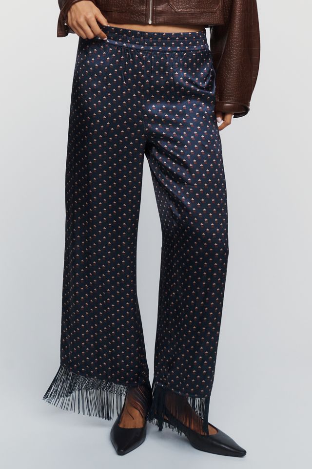 By Anthropologie Silken Fringed Pull On Pants #1