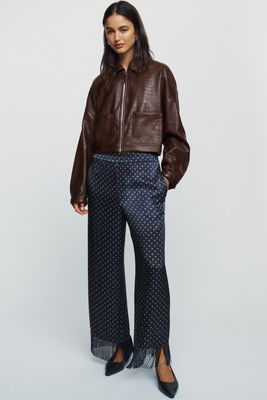 By Anthropologie Silken Fringed Pull On Pants
