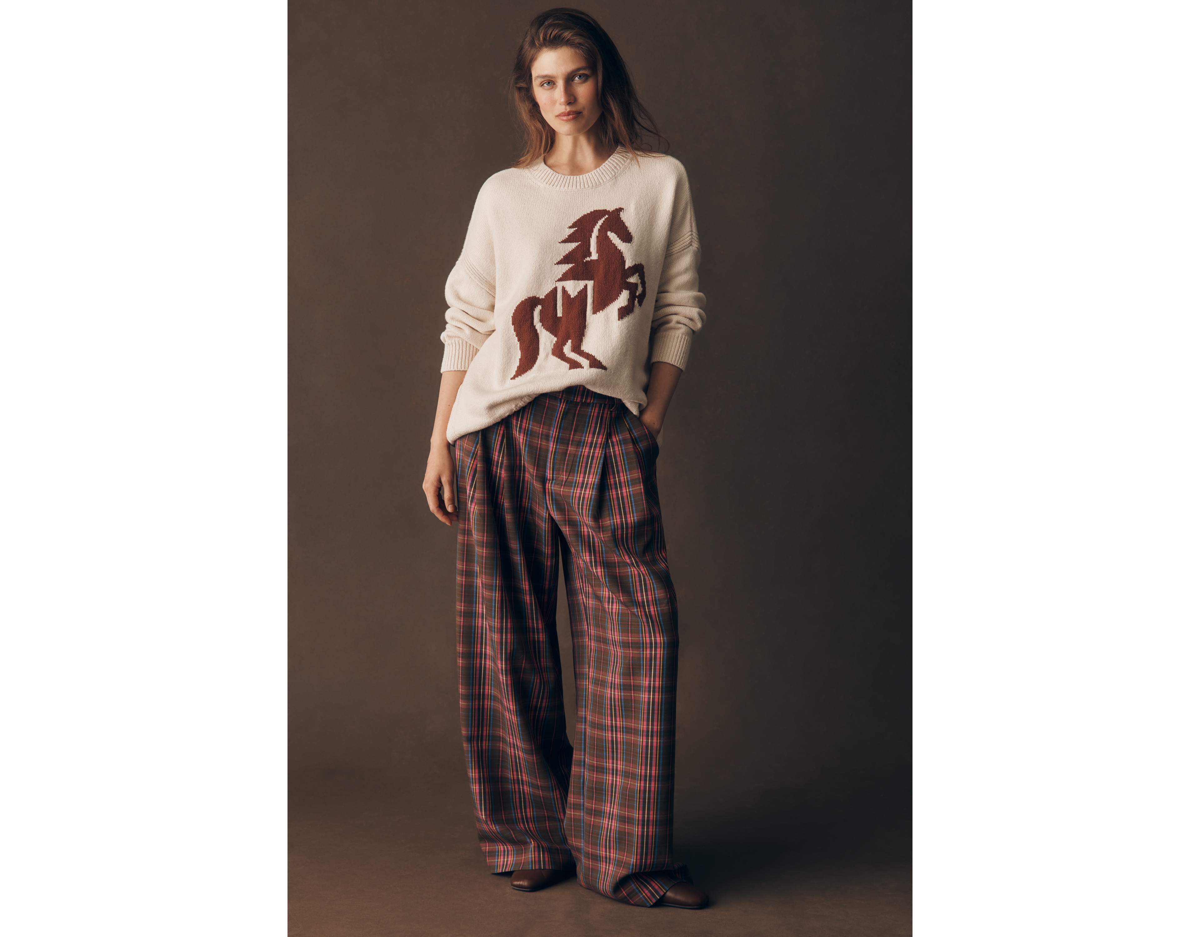 Maeve Avery Wide-Leg Pleated Trousers