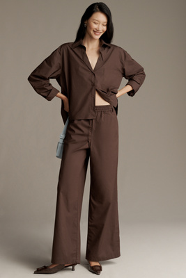 Maeve The Brooklin Poplin Tie-front Pull-on Pants By  In Brown