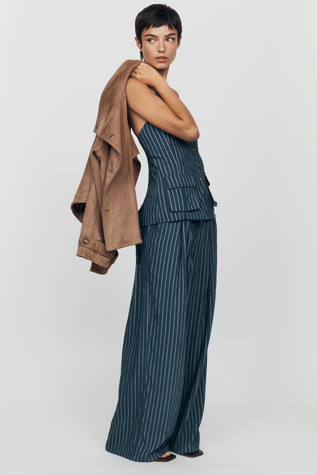 Maeve Avery Pinstripe Wide-Leg Pleated Trousers #4
