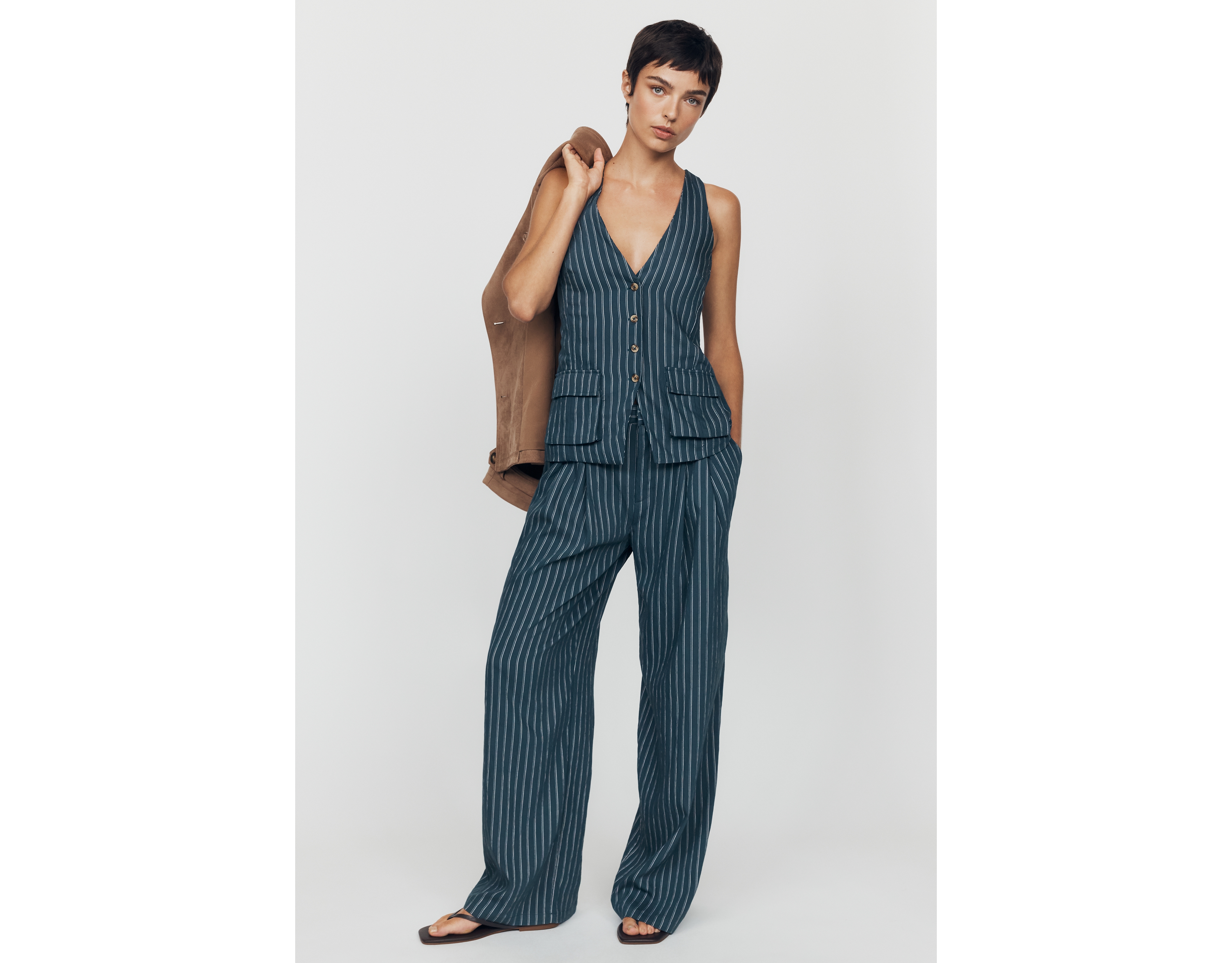 Maeve Avery Pinstripe Wide-Leg Pleated Trousers