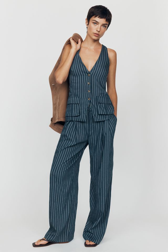 Maeve Avery Pinstripe Wide-Leg Pleated Trousers #1