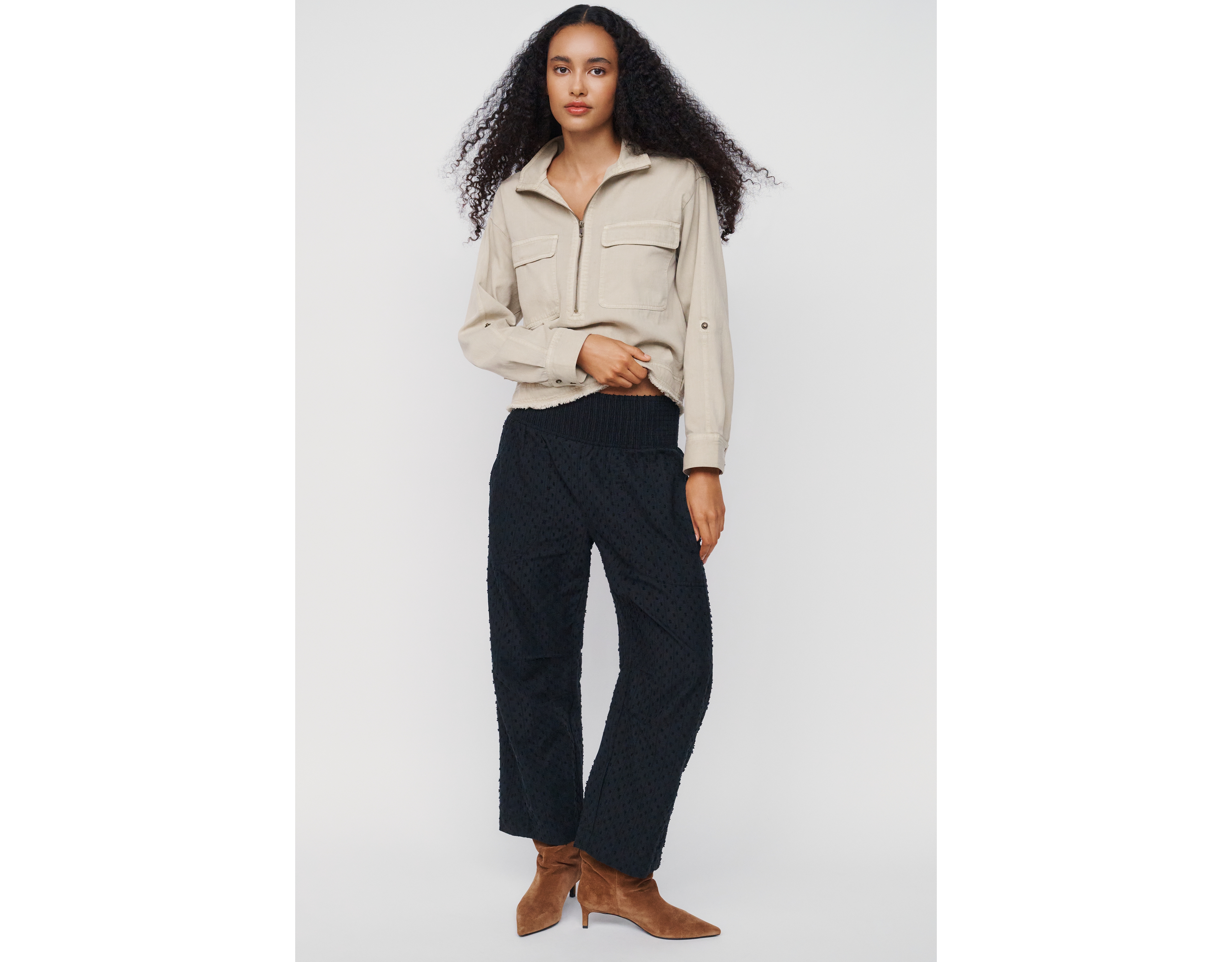Pilcro Reese 100% Cotton Smocked Pull On Barrel Pants