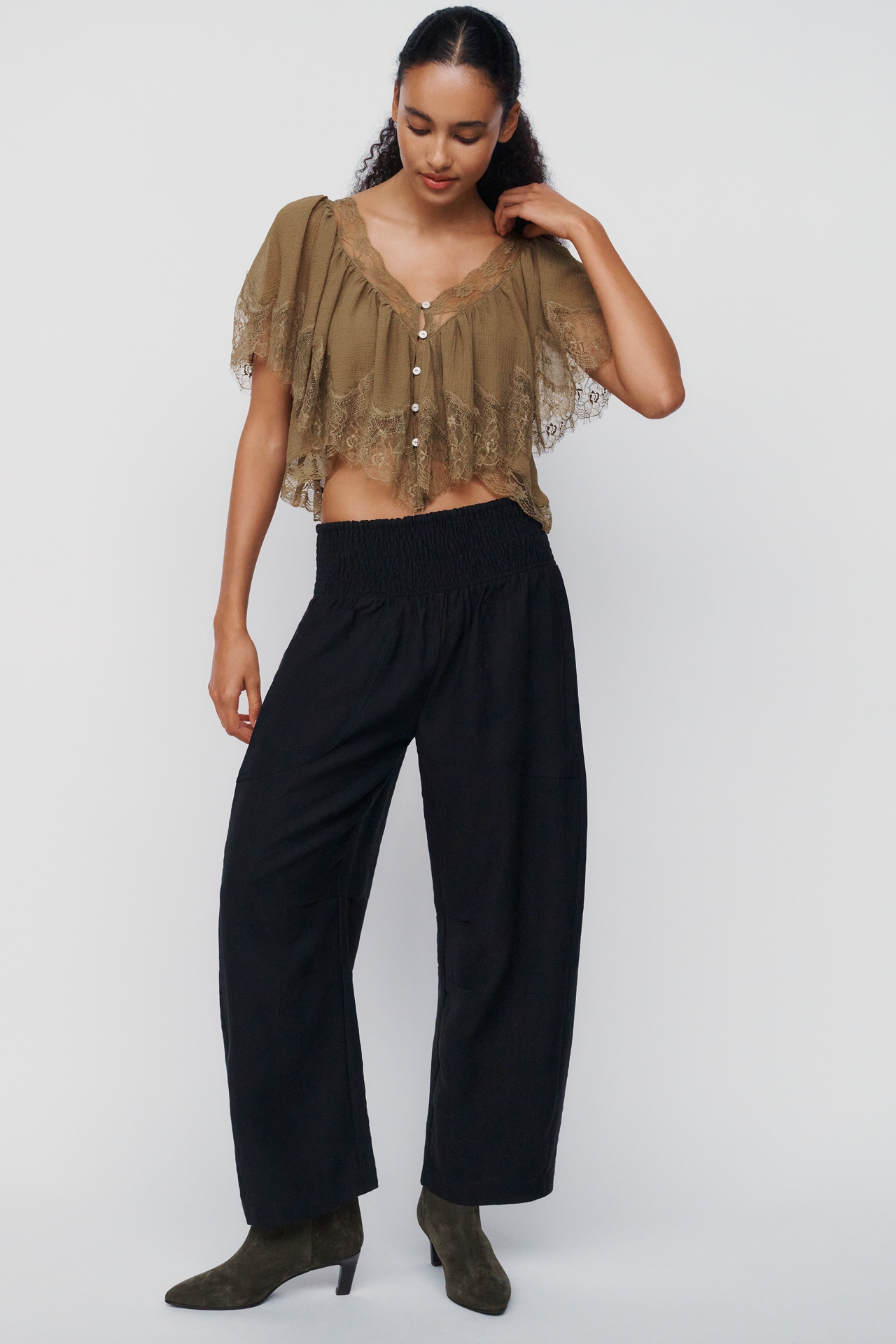 Pilcro Reese Smocked Pull-On Barrel Pants