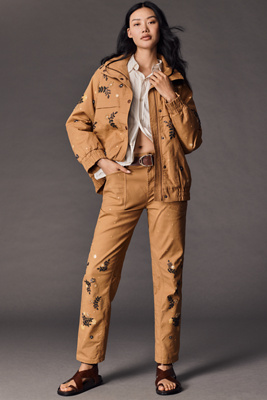 PILCRO THE WANDERER MID-RISE RELAXED-LEG PANTS BY PILCRO: APPLIQUÉ EDITION 