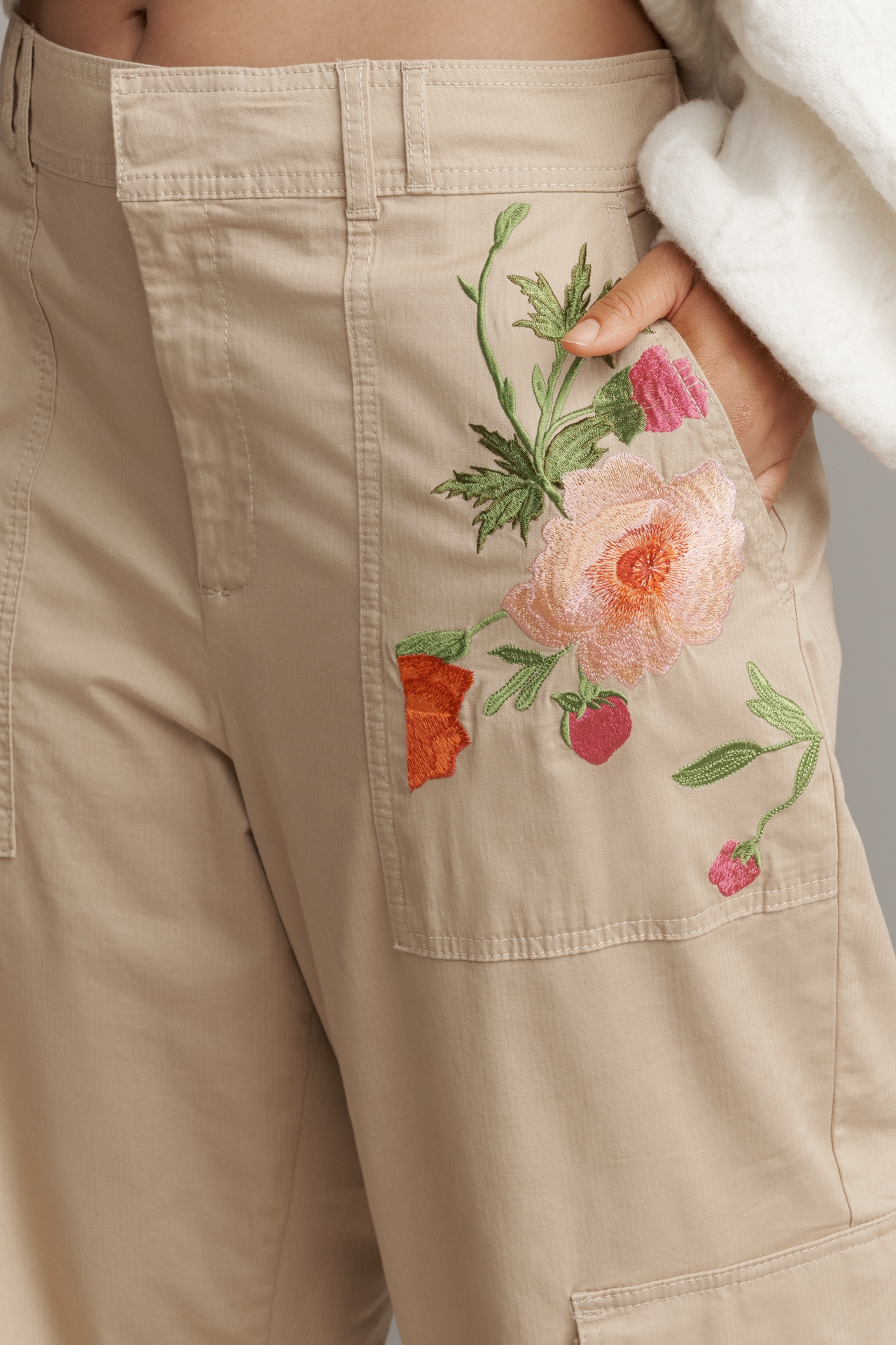 By Anthropologie Embroidered Cargo Pants