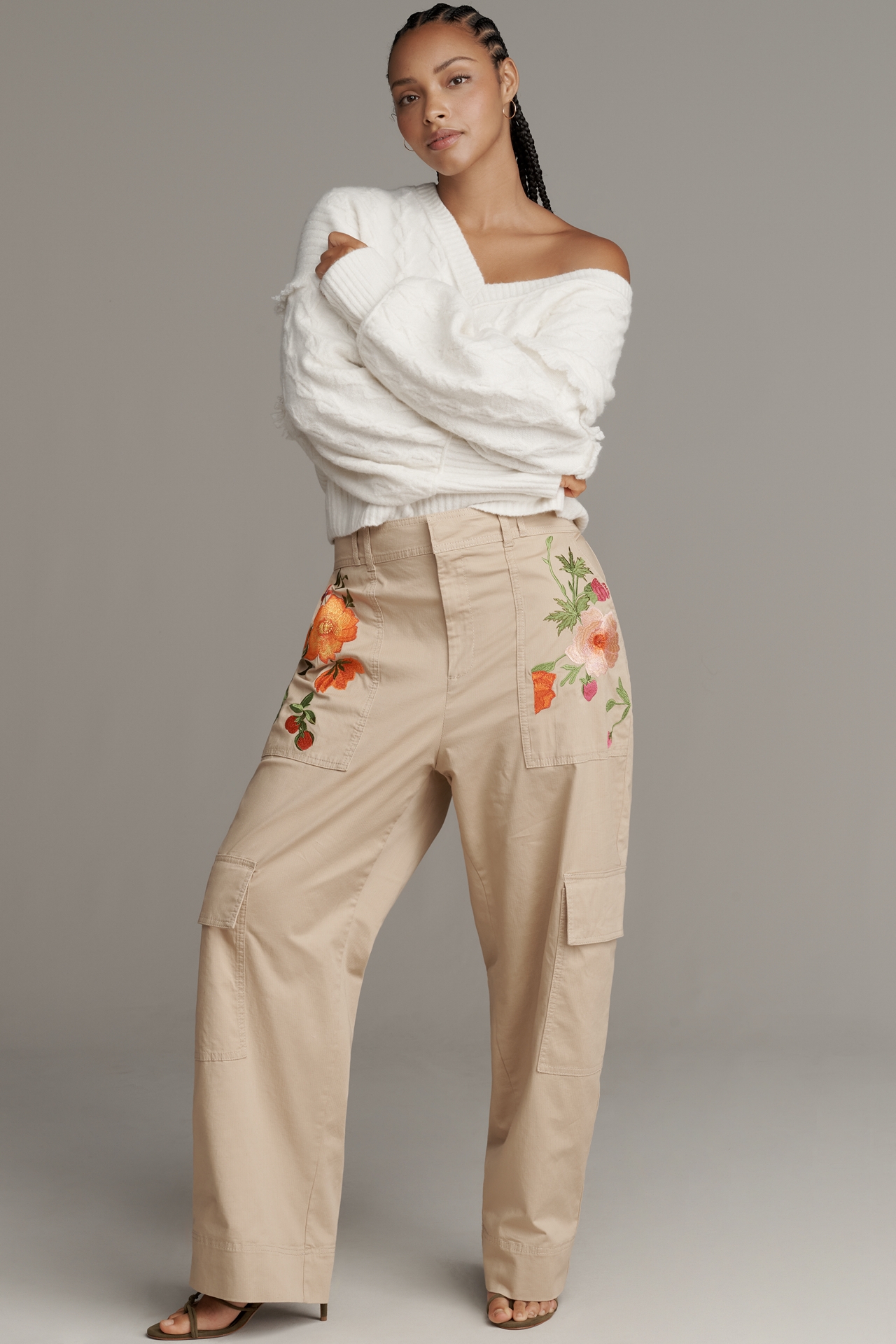 By Anthropologie Embroidered Cargo Pants