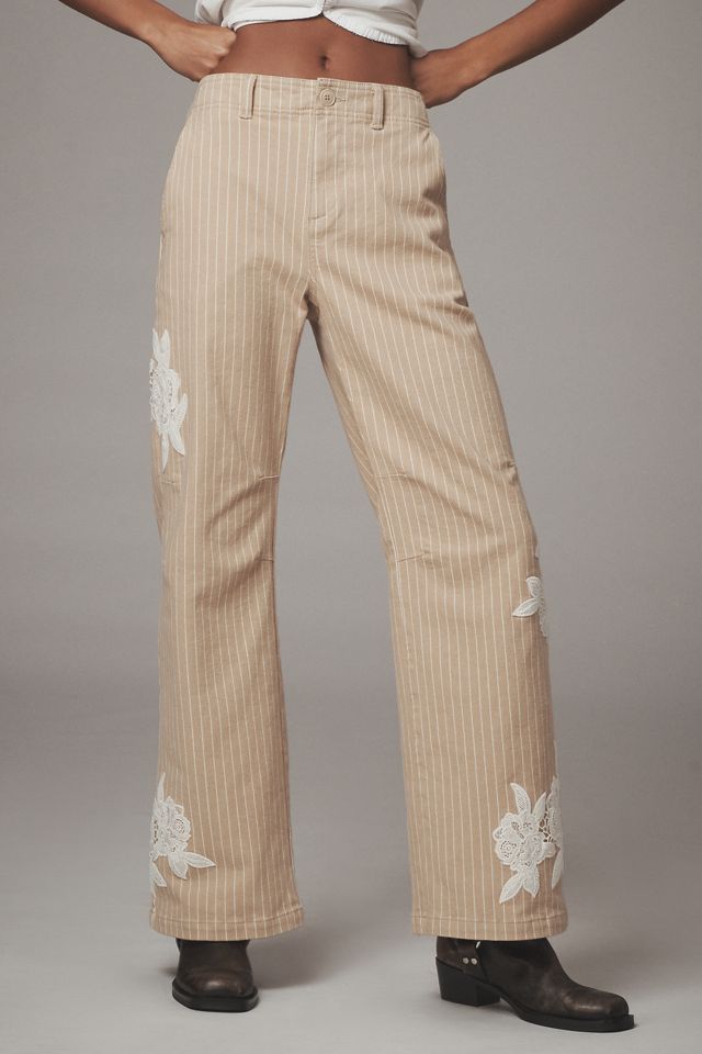 By Anthropologie Lace-Embellished Railroad Pants #1