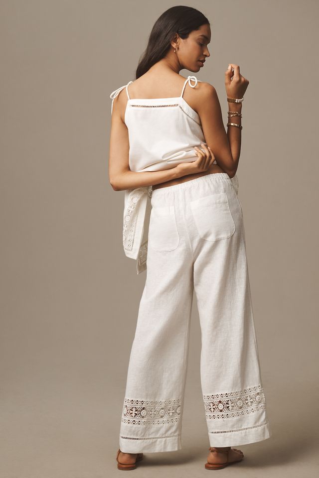 By Anthropologie Linen Lace Pull-On Trousers  #2