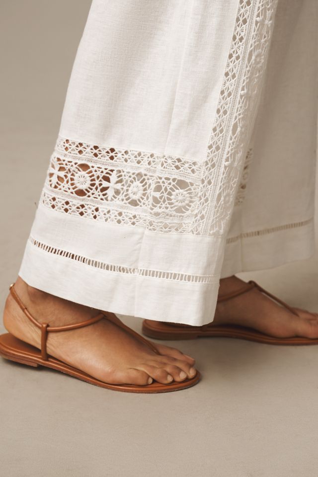 By Anthropologie Linen Lace Pull-On Trousers  #3