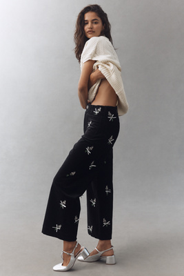 Maeve The Colette 3d Bouquets Crop Pants By  In Black