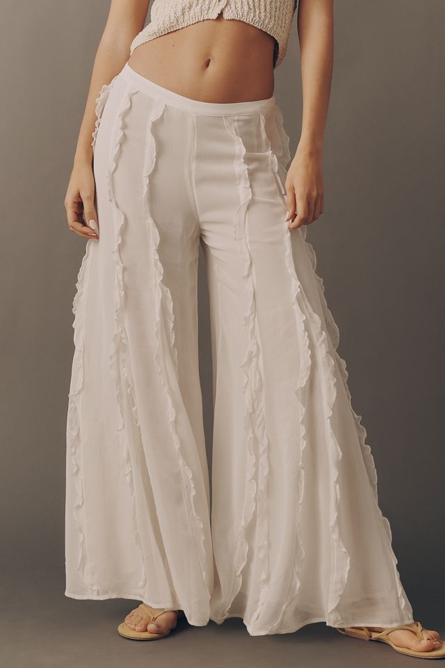 By Anthropologie Sheer Ruffle Flare Pants #1