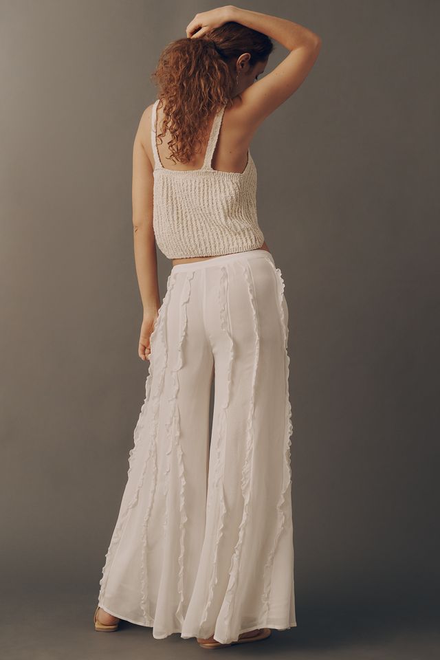 By Anthropologie Sheer Ruffle Flare Pants #2