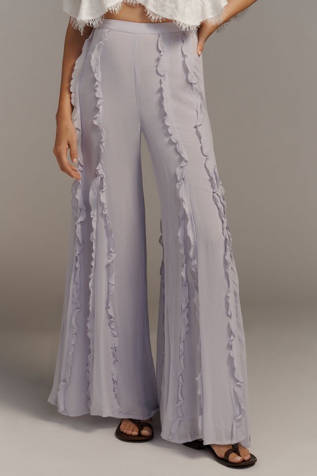 By Anthropologie Sheer Ruffle Flare Pants #1