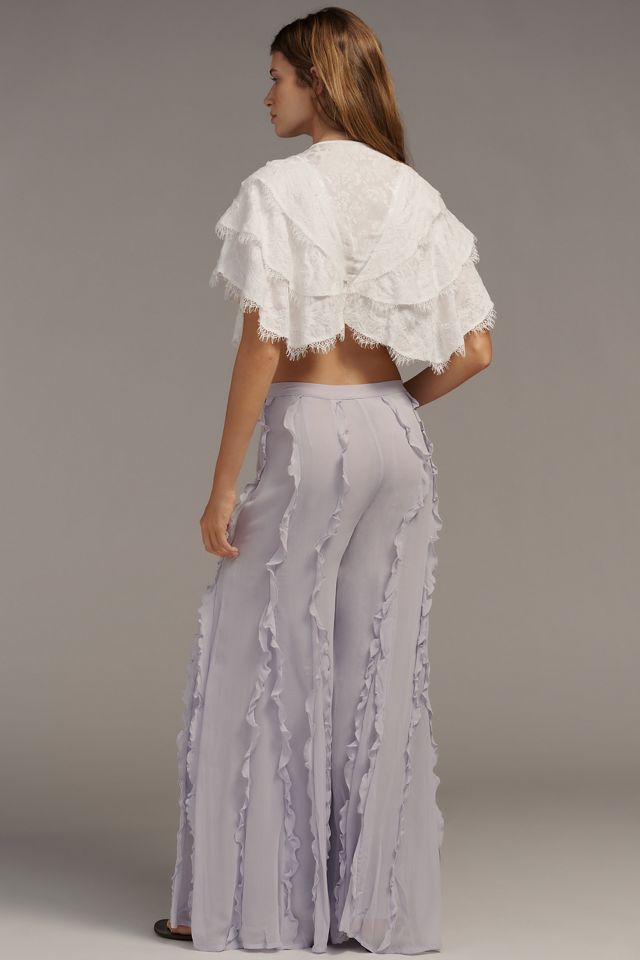 By Anthropologie Sheer Ruffle Flare Pants #2