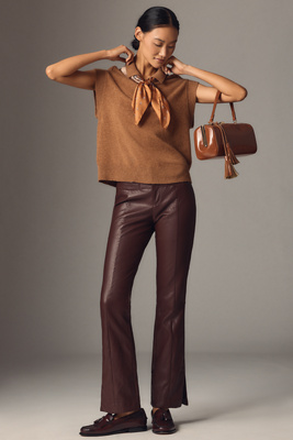 Siempre Faux-leather High-rise Flare Trousers In Brown