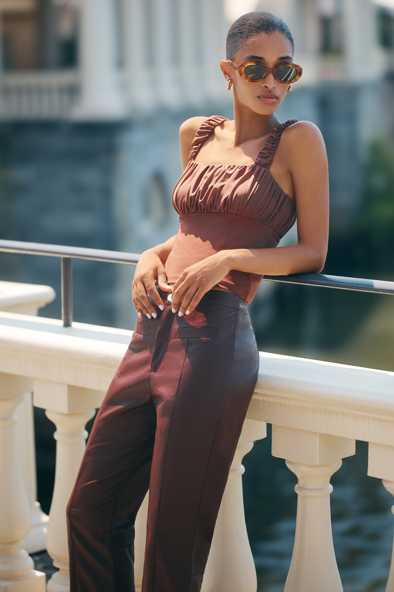 Siempre Faux-Leather High-Rise Flare Pant