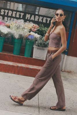 Hudson Tie-Waist Pintucked Linen Trouser Pants | Anthropologie