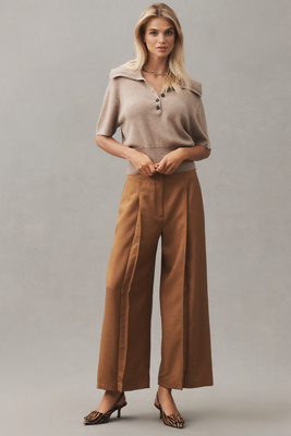 Theory Deep Pleat Pleated Pants In Brown