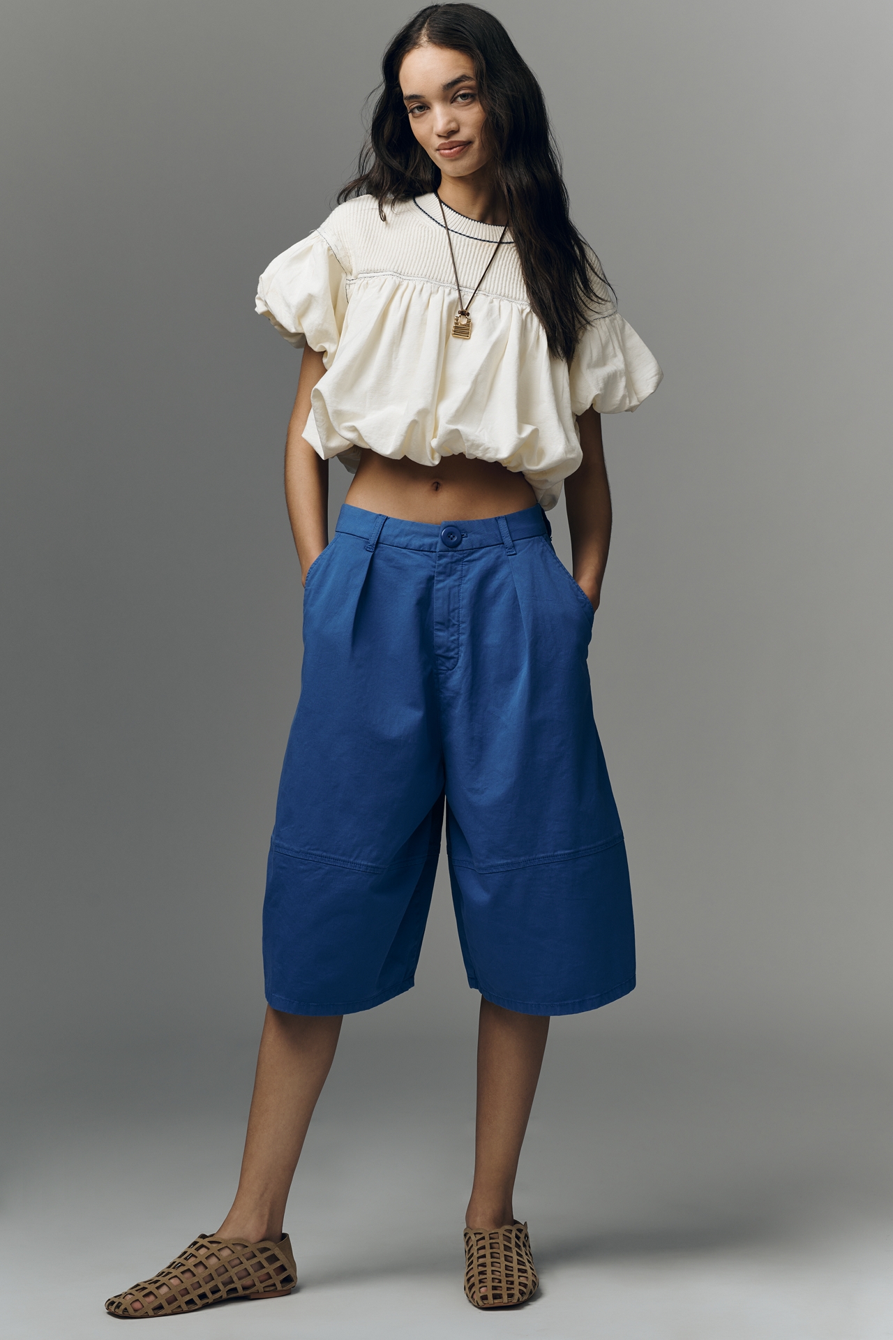 Pilcro Wide-Leg Crop Balloon Trousers