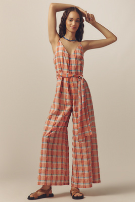 Corey Lynn Calter V-neck Waistless Jumpsuit In Red