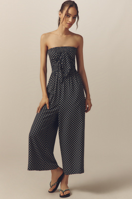 anthropologie Bishop + Young Elva Strapless Tie-Front Striped Jumpsuit Navy