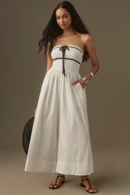 Shop Maeve Bustier Strapless Jumpsuit In White
