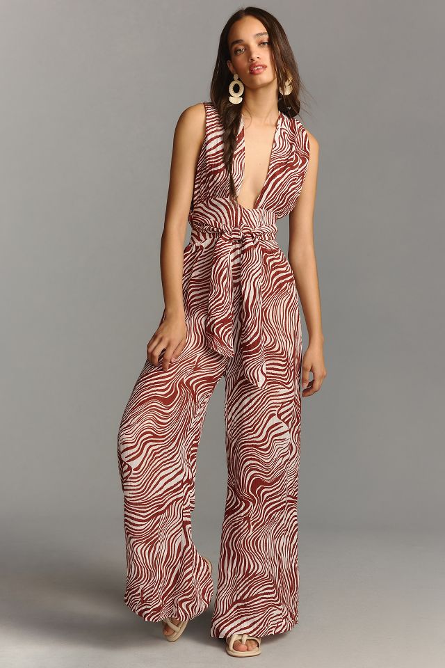 Faithfull Vacanza Plunge V Neck Wide Leg Jumpsuit Anthropologie 8321