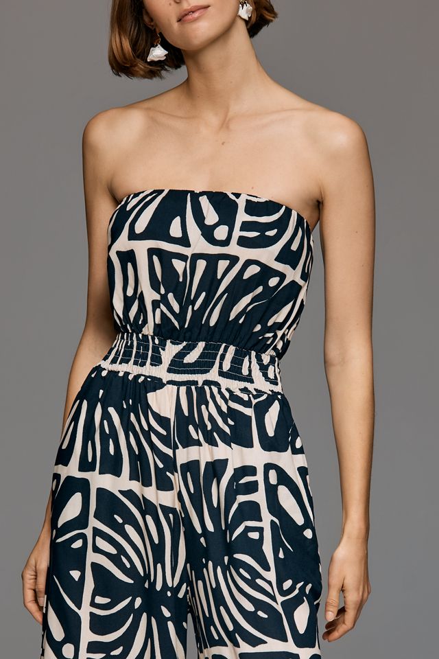Cacay Printed Strapless Wide-Leg Jumpsuit | Anthropologie