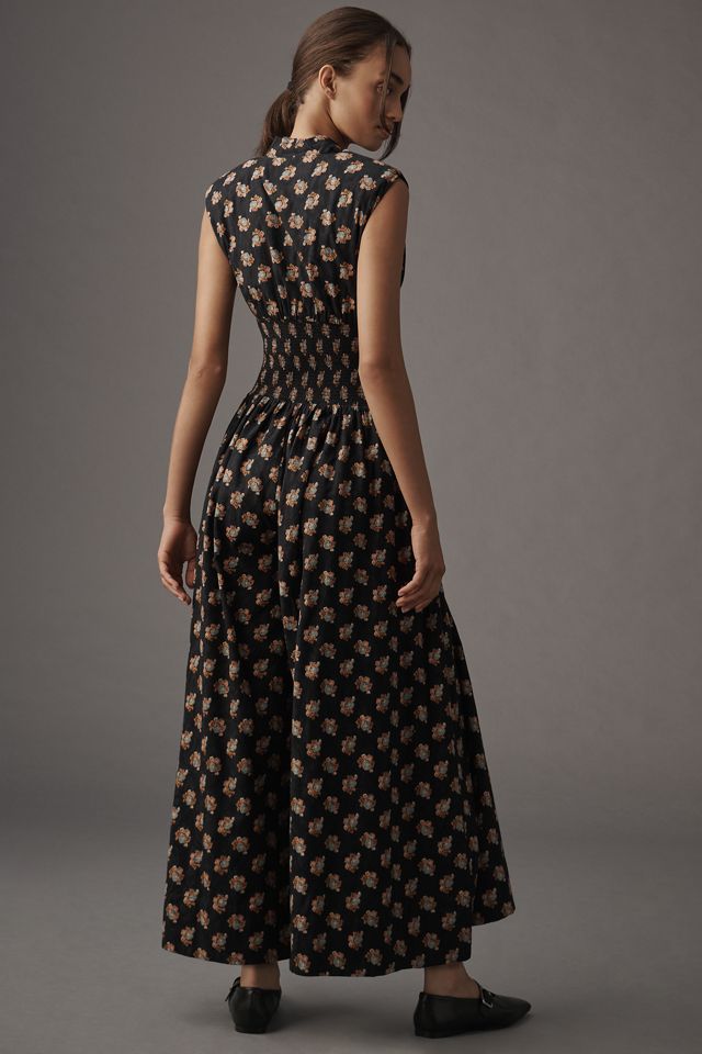 The Tommie Cap-Sleeve Smocked Front-Zip Jumpsuit: Jacquard Edition #1