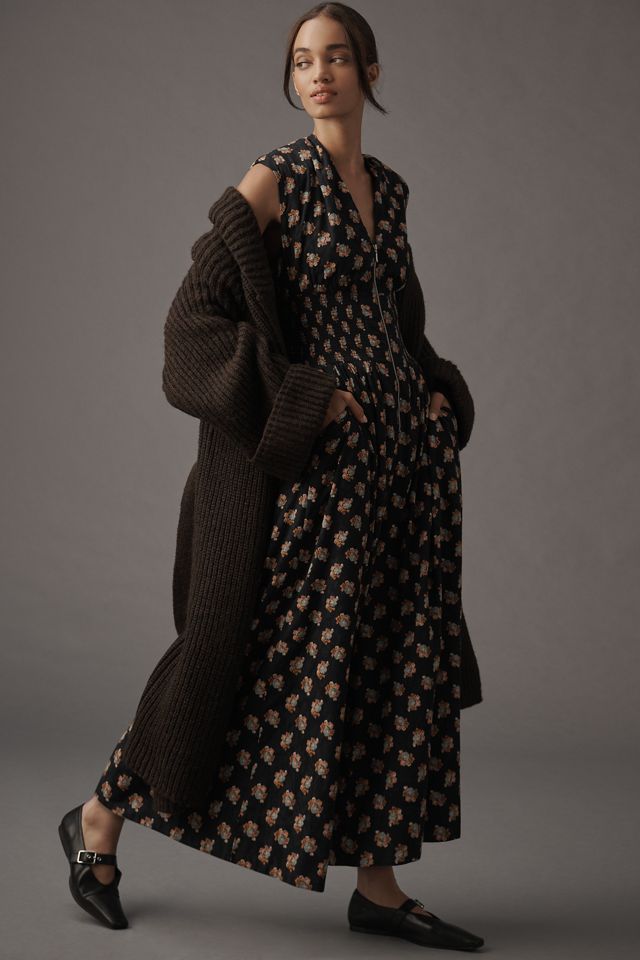 The Tommie Cap-Sleeve Smocked Front-Zip Jumpsuit: Jacquard Edition #3