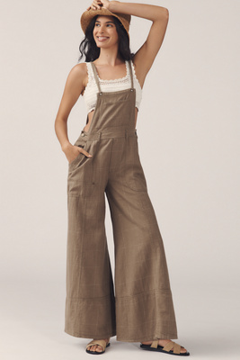 Pilcro Carpenter Wide-leg Linen Cotton Jumpsuit In Brown