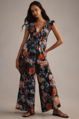 Shop By Anthropologie The Peregrine Jumpsuit: Printed Eyelet Edition In Blue