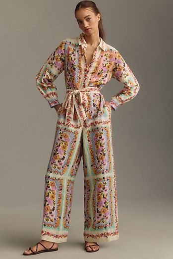 Ranna Gill Long-Sleeve Printed Linen Jumpsuit