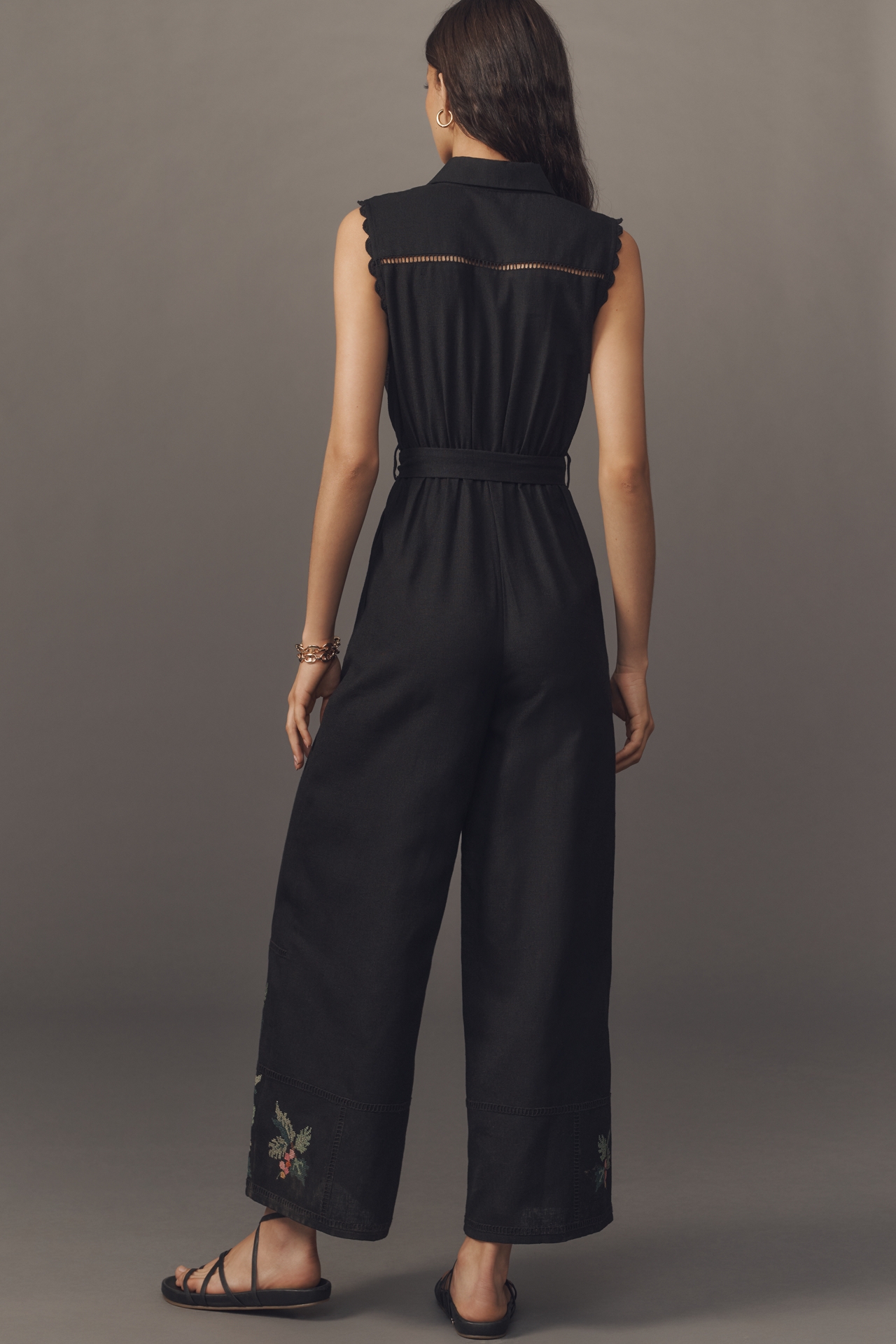 Ranna Gill Belted Crochet Jumpsuit