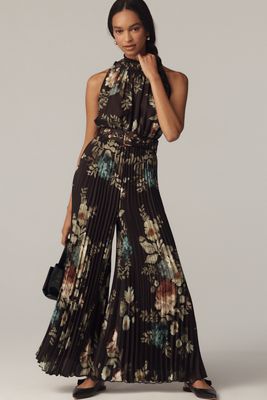 Ranna Gill Pleated Mock-Neck Floral Jumpsuit