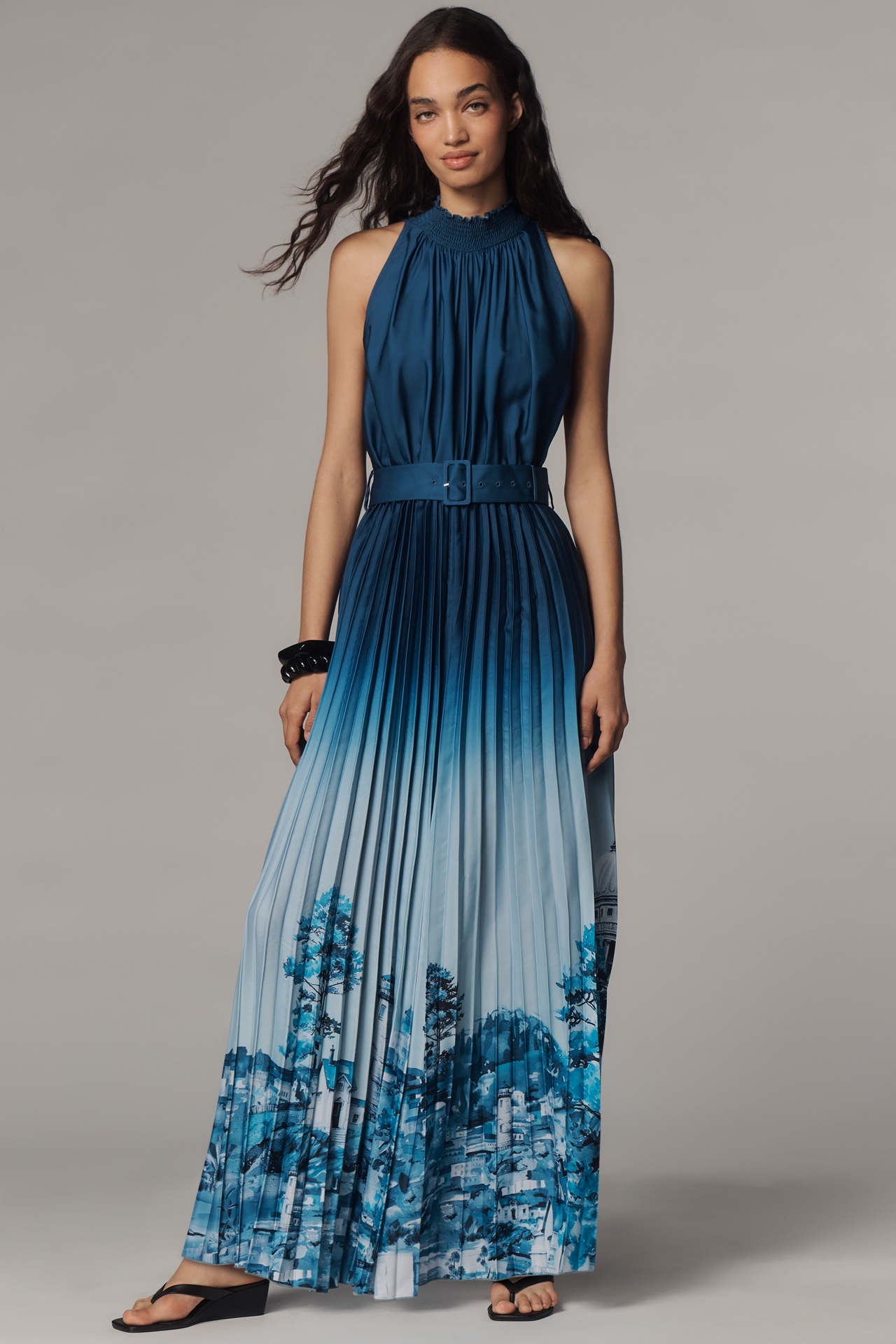 Ranna Gill Rome Pleated Mock-Neck Jumpsuit