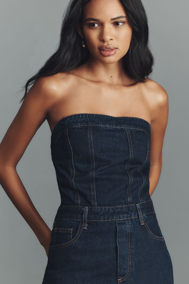 Grey Lab Strapless Corset Denim Jumpsuit #1