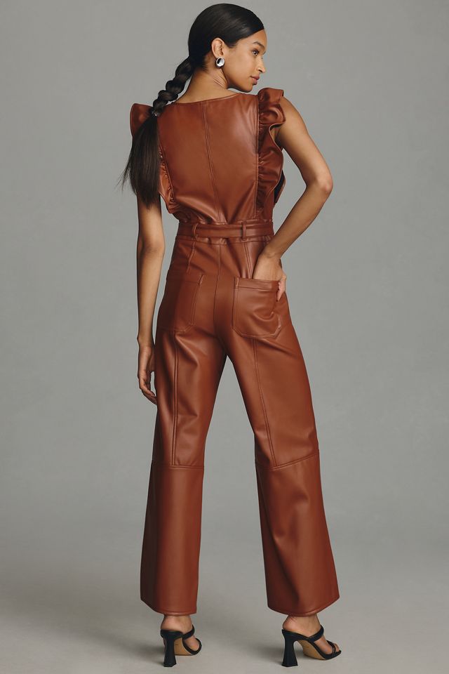The Colette Faux Leather Cropped Wide-Leg Jumpsuit by Maeve #2