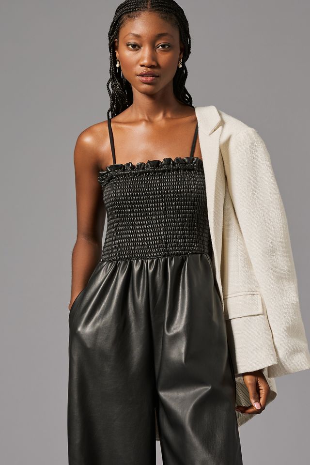 By Anthropologie Faux Leather Balloon Jumpsuit #1