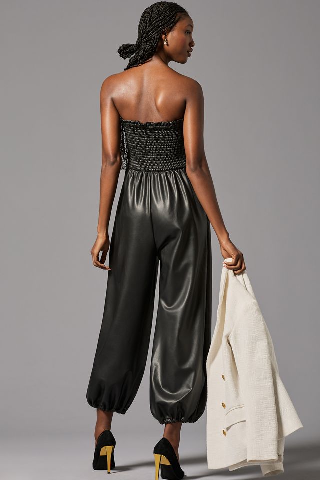By Anthropologie Faux Leather Balloon Jumpsuit #3