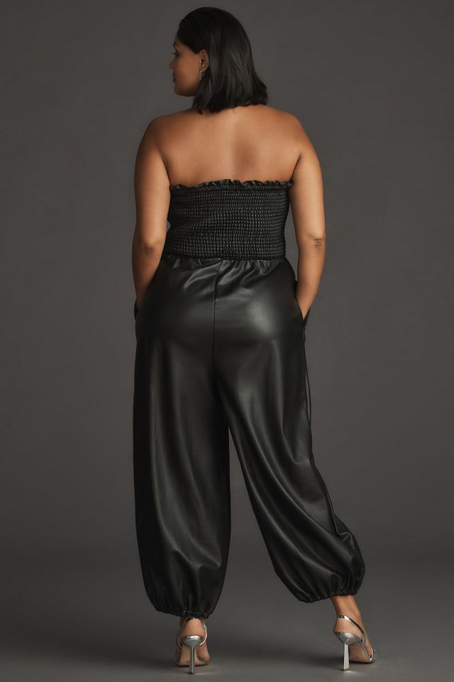 By Anthropologie Faux Leather Balloon Jumpsuit #5
