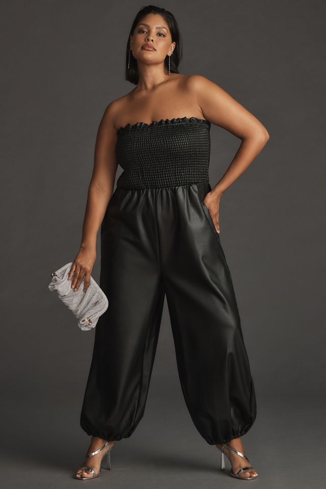 By Anthropologie Faux Leather Balloon Jumpsuit #7