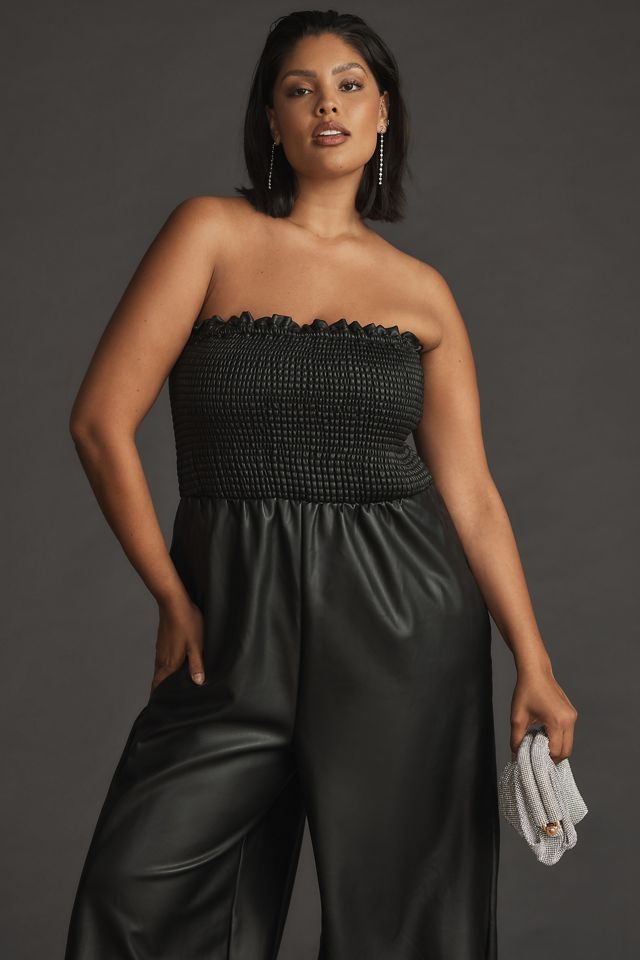 By Anthropologie Faux Leather Balloon Jumpsuit #4