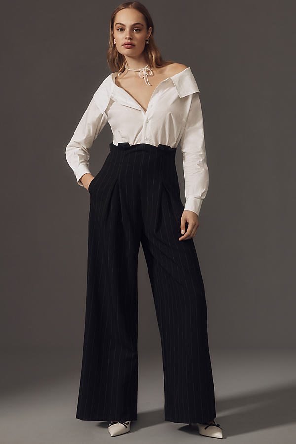 Maeve Corseted Shirting Mockable Wide-Leg Jumpsuit