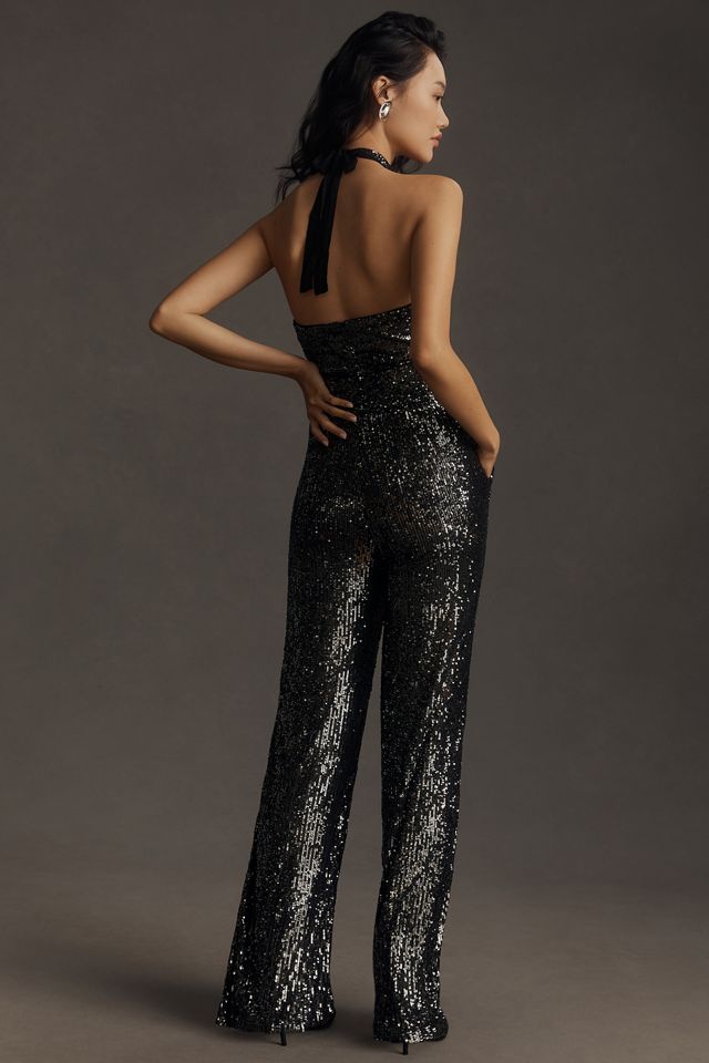 Maeve Sequin Cut-Out Halter Wide-Leg Jumpsuit #2